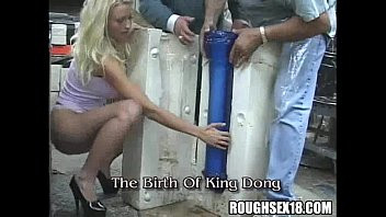 Play Blonde babe gets a giant dildo in the mail
