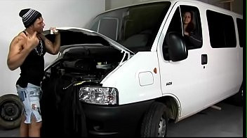 Play Muscular car mechanic dates in his workshop with juicy swarthy-faced hottie Mary Sanches with big natural tits and hairy pussy